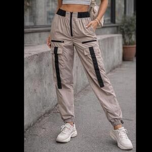 Weissman Beige Polyester Cargo Jogger Pants with Black Accents Size Small